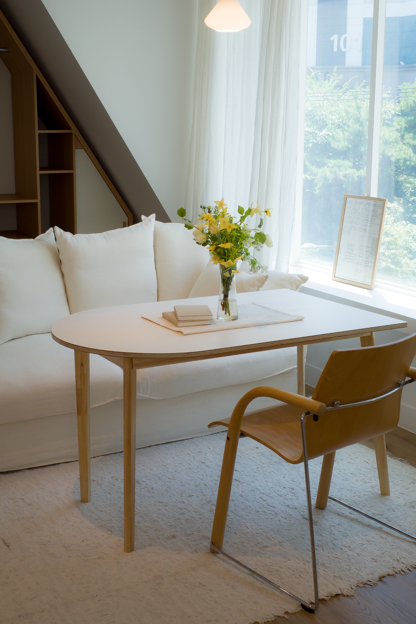 Daeun Damda HALF MOON 半楕円形 テーブル 100cm ベージュ ホワイト