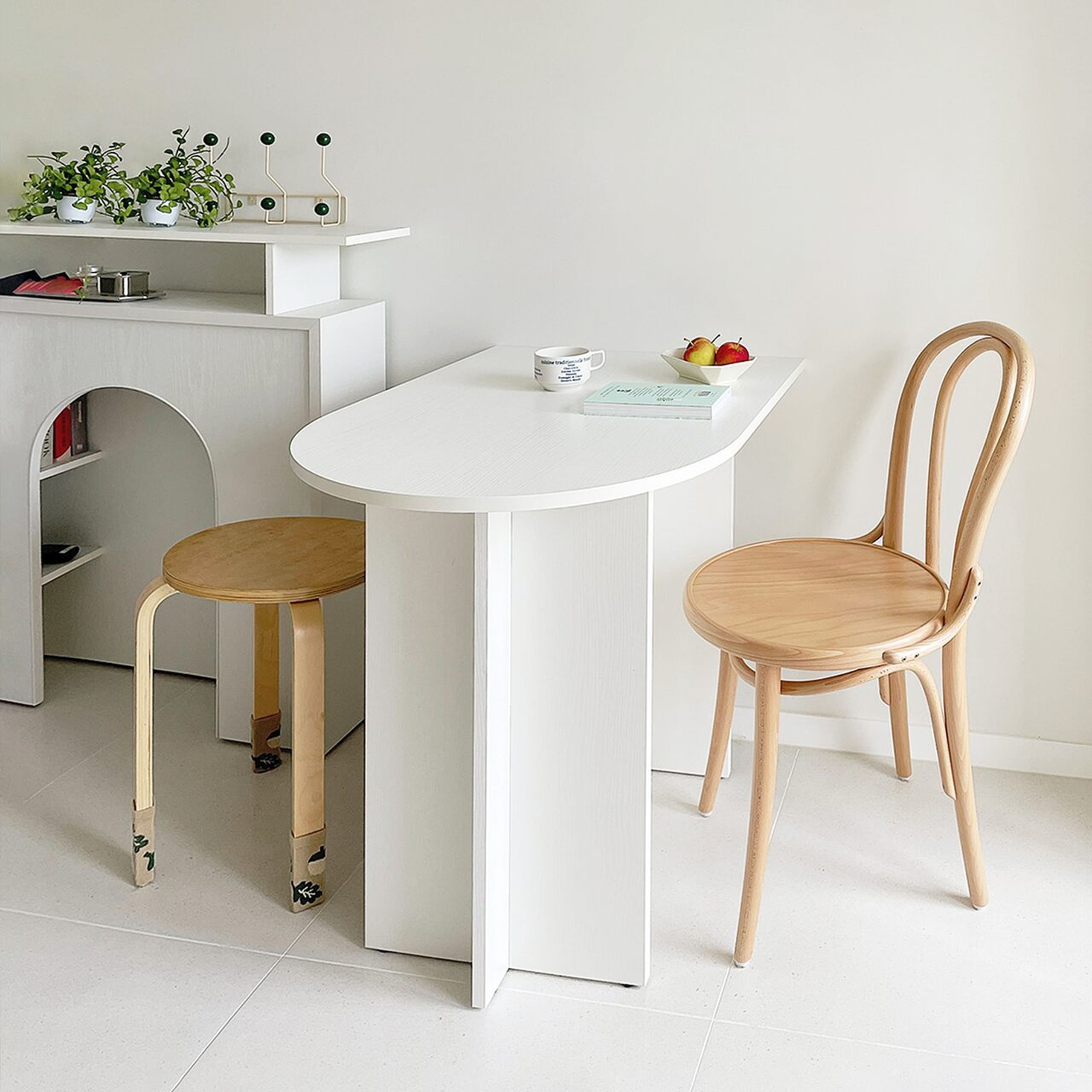 woodray ホームカフェ 半楕円形 ダイニングテーブル 100cm ホワイト