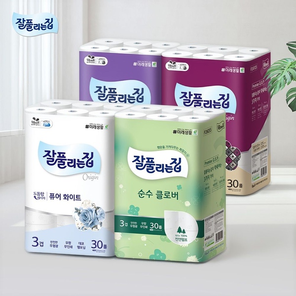 잘풀리는집 도톰한 3겹 퀼팅 광폭 화장지 30m x 24롤 x 2팩