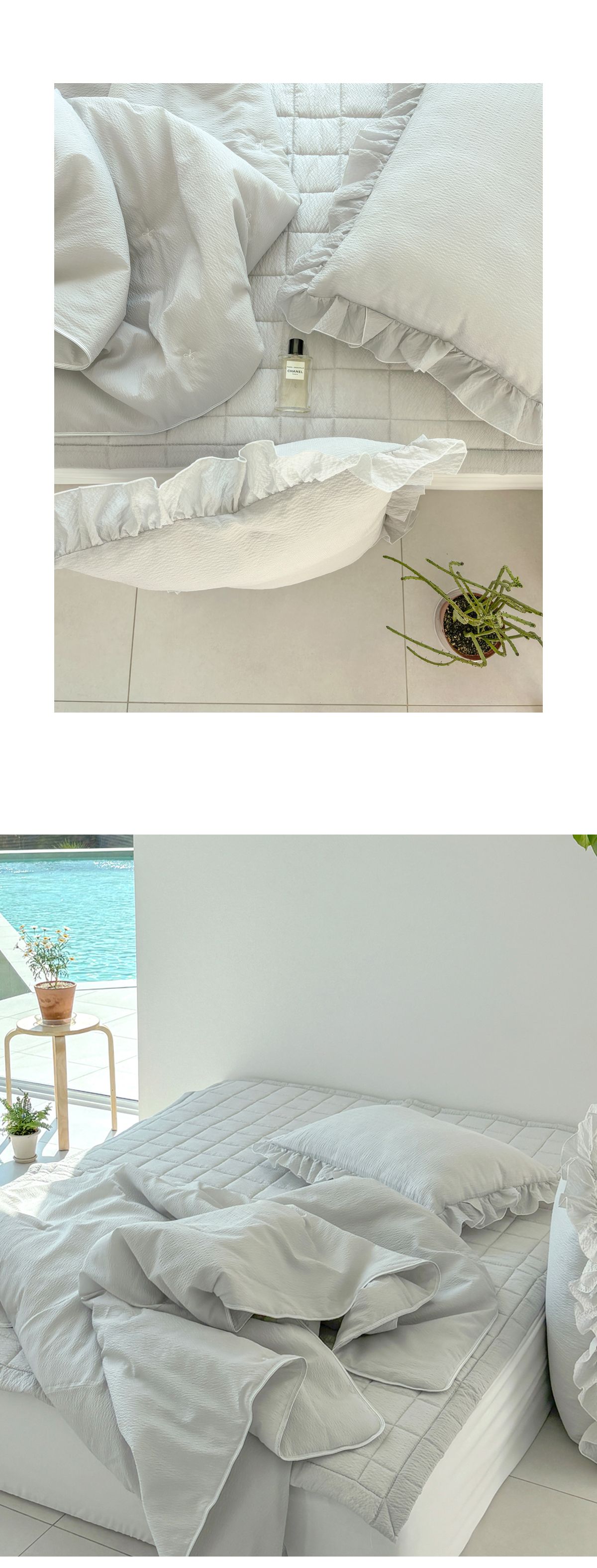 패드·스프레드 > 국산 아이스 냉감 시원한 리플 듀라론 시어서커 프릴 리본 여름 이불패드 SS/Q | 오늘의집 쇼핑