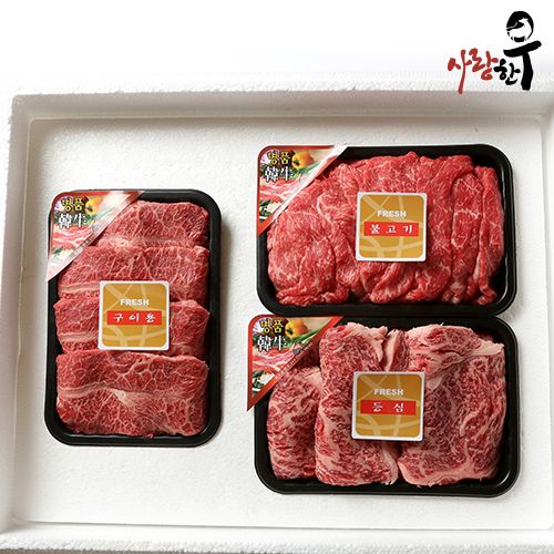 사랑한우 구이실속 1.2Kg 등특불 (등심400g+특수부위400g+불400g) +부직포가방 포함