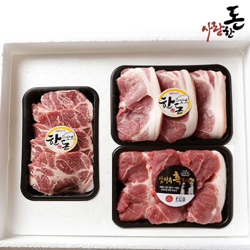 사랑한돈 흑돼지 한돈모듬 구이컷 1.5Kg (제주흑전지 500g+제주목살 1Kg) +부직포가방 포함