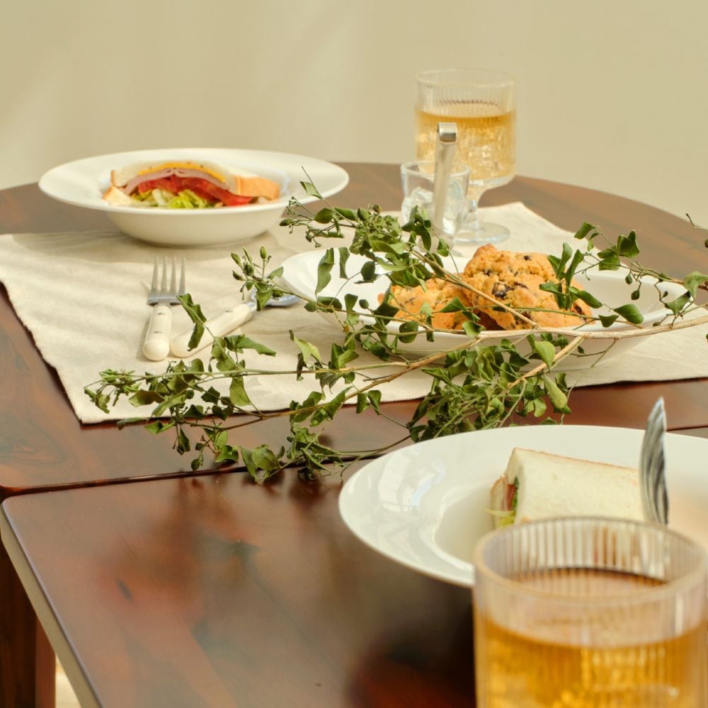 house recipe Aiden Teak 半楕円形 テーブル 80cm ミディアム ブラウン