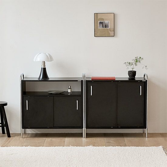 ROOM&HOME WALD クローム 収納棚 引き戸タイプ 800 棚型［3色］ ダーク