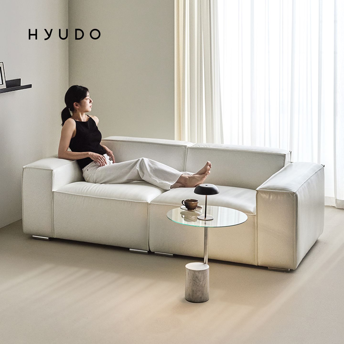 HYUDO メリア クラウド PUレザーソファ 3人掛け HYUDO メリア・ビュー PUレザーソファ［2色・4種］ ブラック ホワイト