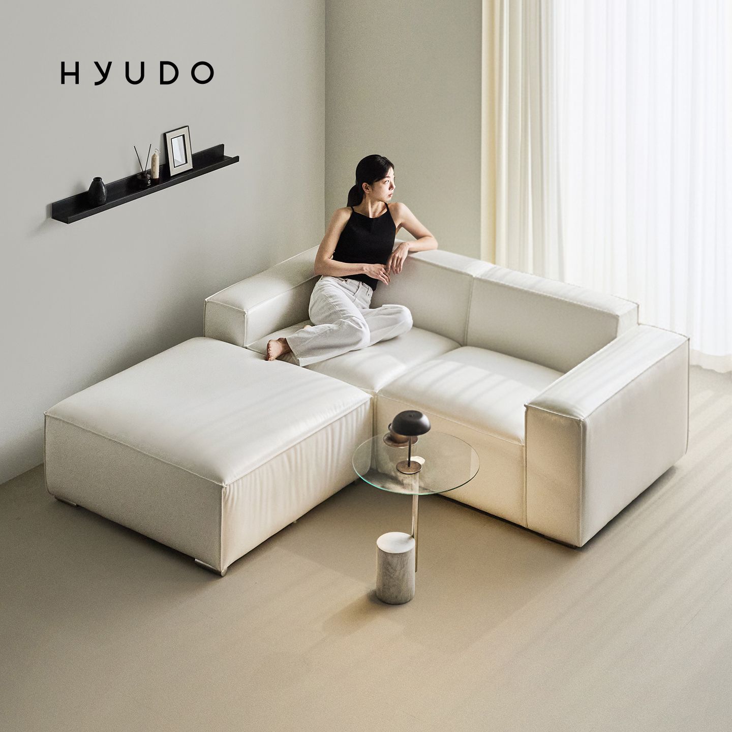 HYUDO メリア・ビュー PUレザーソファ［2色・4種］ ブラック 奥行き