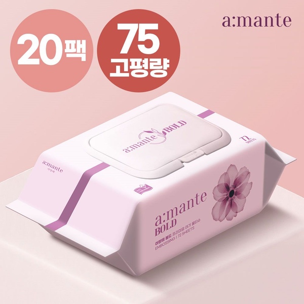 아망떼물티슈 부드럽고 두꺼운 대용량 물티슈 볼드 75gsm 고평량 72매 20팩