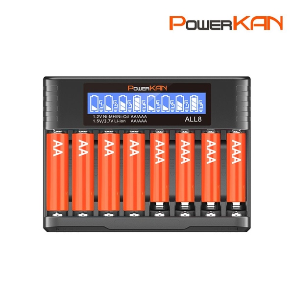 8구 ALL8배터리충전기 AA AAA USB-C 과충전방지 LCD표시