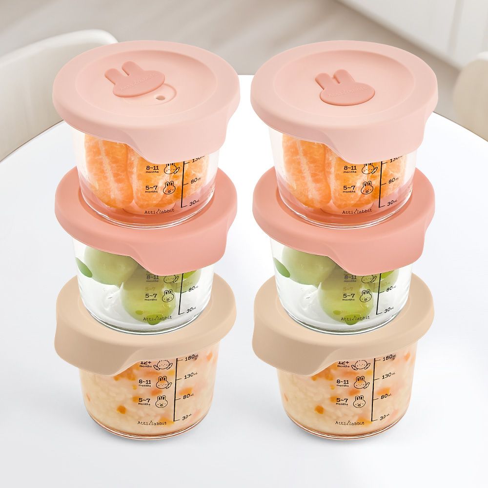 아띠래빗 실리콘 밀폐 원형 내열유리 다용도 이유식용기 230ml 6P세트
