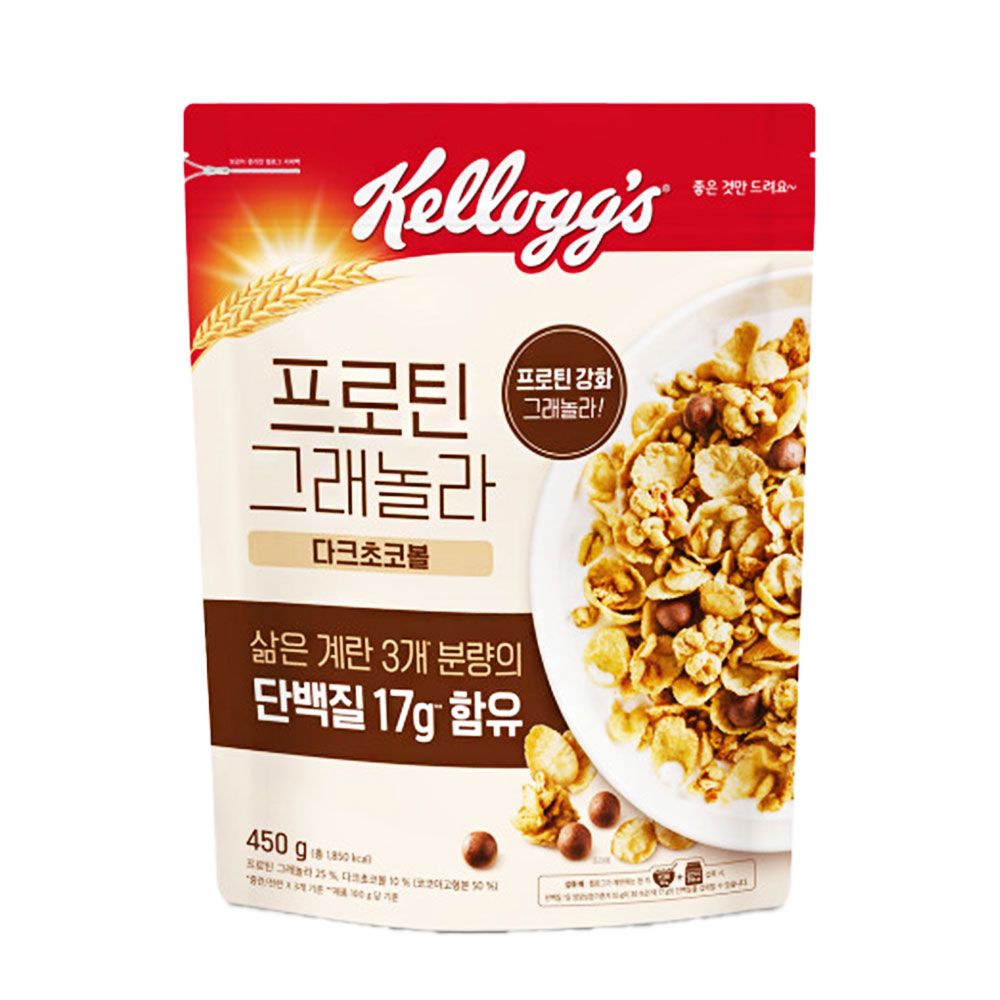 켈로그 미니 시리얼 2봉 증정 + 프로틴 그래놀라 다크초코볼 450g*1개