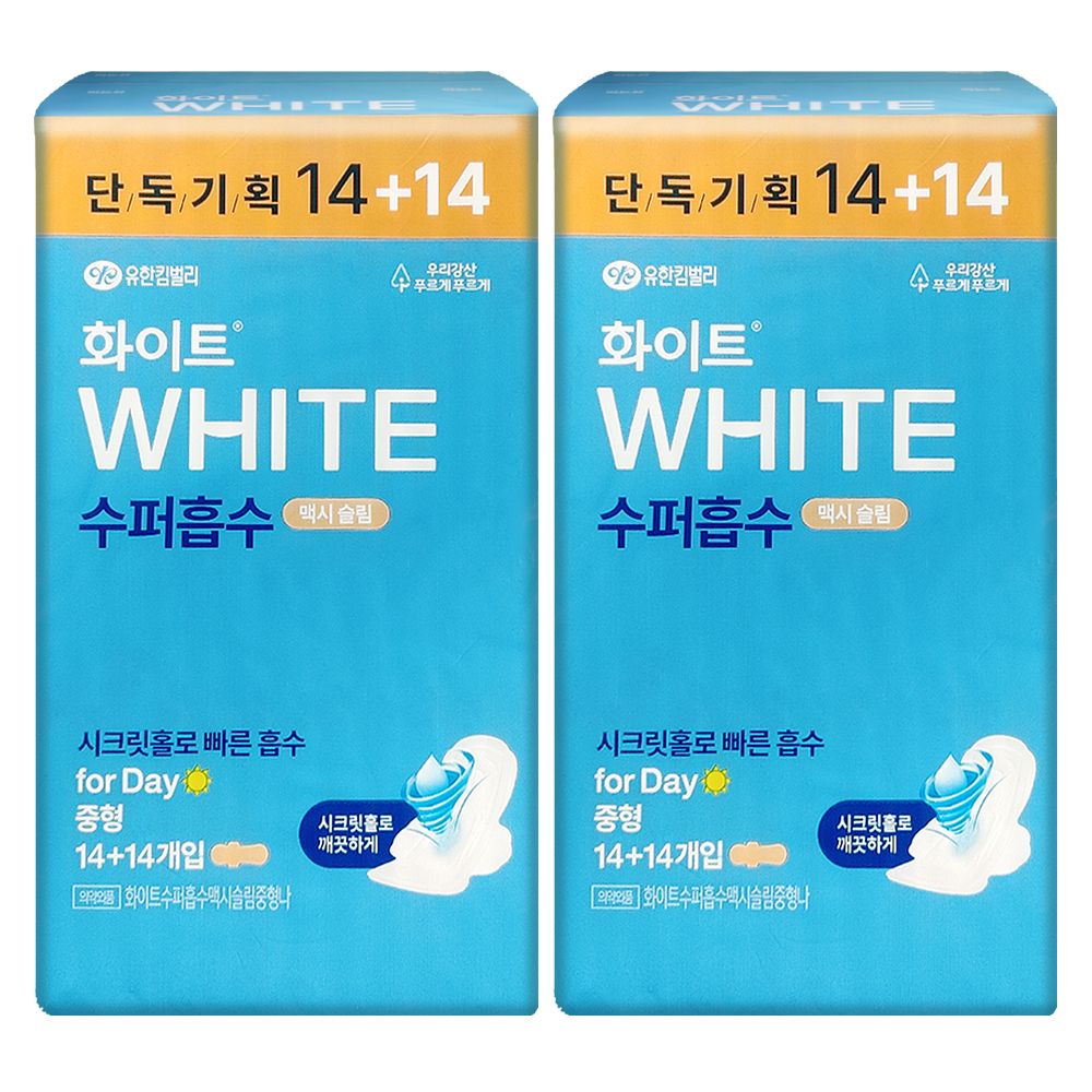 화이트 화이트 생리대 수퍼흡수 슬림 중형 14+14매 X 2팩 날개형