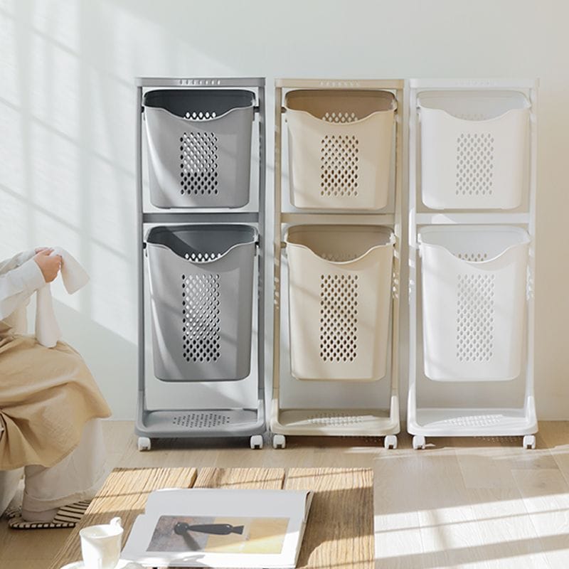 네이쳐리빙 점보 트롤리 스윙 2단 이동형 빨래바구니 3colors