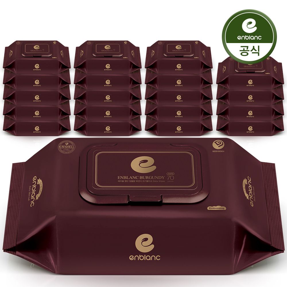 앙블랑 고평량 아기 물티슈 80gsm 세이프 버건디 캡형 70매X20팩