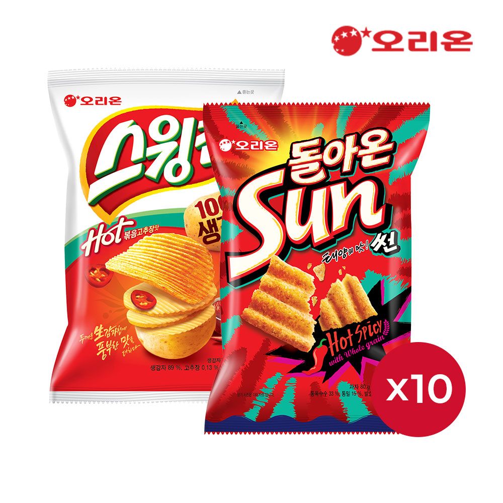 오늘의집 오리온 스윙칩 볶음고추장(60g)*10개 + 썬 핫 스파이시맛(80g)*10개