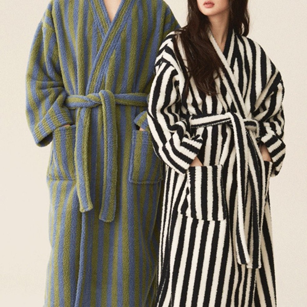 스트라이프 고급 극세사 샤워가운 골프 목욕 가운 남녀공용 빅사이즈 로브 4colors