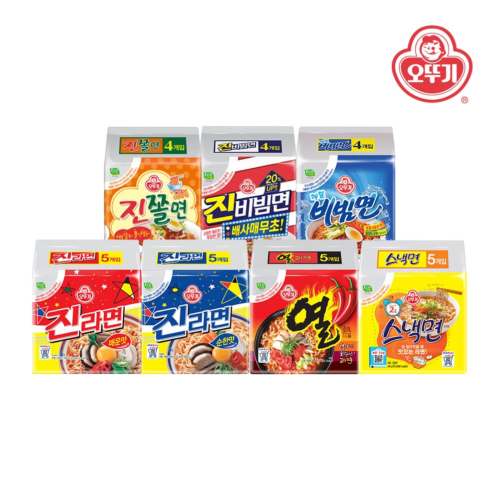 오뚜기 진라면/열라면/스낵면/진비빔면/진쫄면/메밀비빔면 멀티팩 3개 택 1