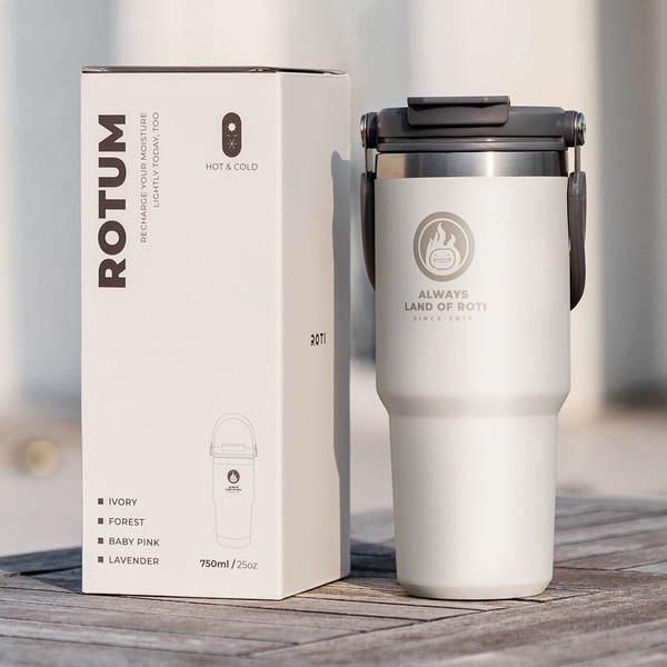 텀블러 대용량 손잡이 스텐 빨대 보온 보냉 750ml 아이보리