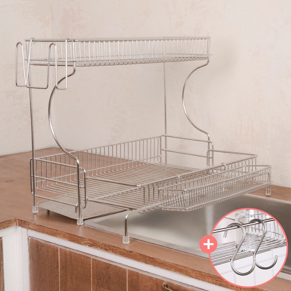 국내생산! 304 연마제 없는 확장형 한뼘 식기 건조대 2단 풀세트(멀티바스킷+도마걸이)