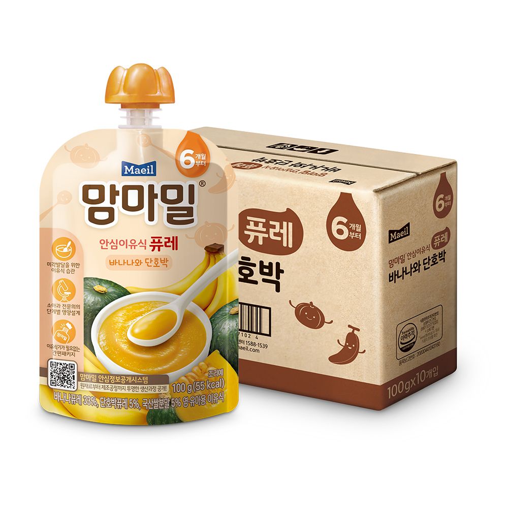 매일유업 맘마밀 안심이유식 퓨레 6개월 바나나와단호박 100g*10팩