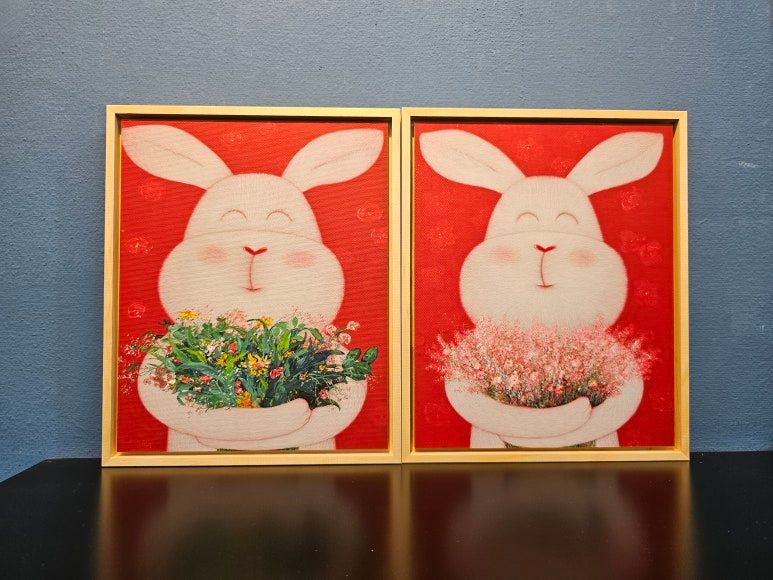 토끼 그림·사진 > 행복 토끼 송지호 - 행복 캔버스 프린팅 탁상 미니 액자