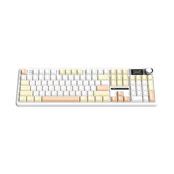 F108Pro 유무선 아우라 독거미 LCD 기계식키보드 치즈 화이트 저소음 솜사탕축
