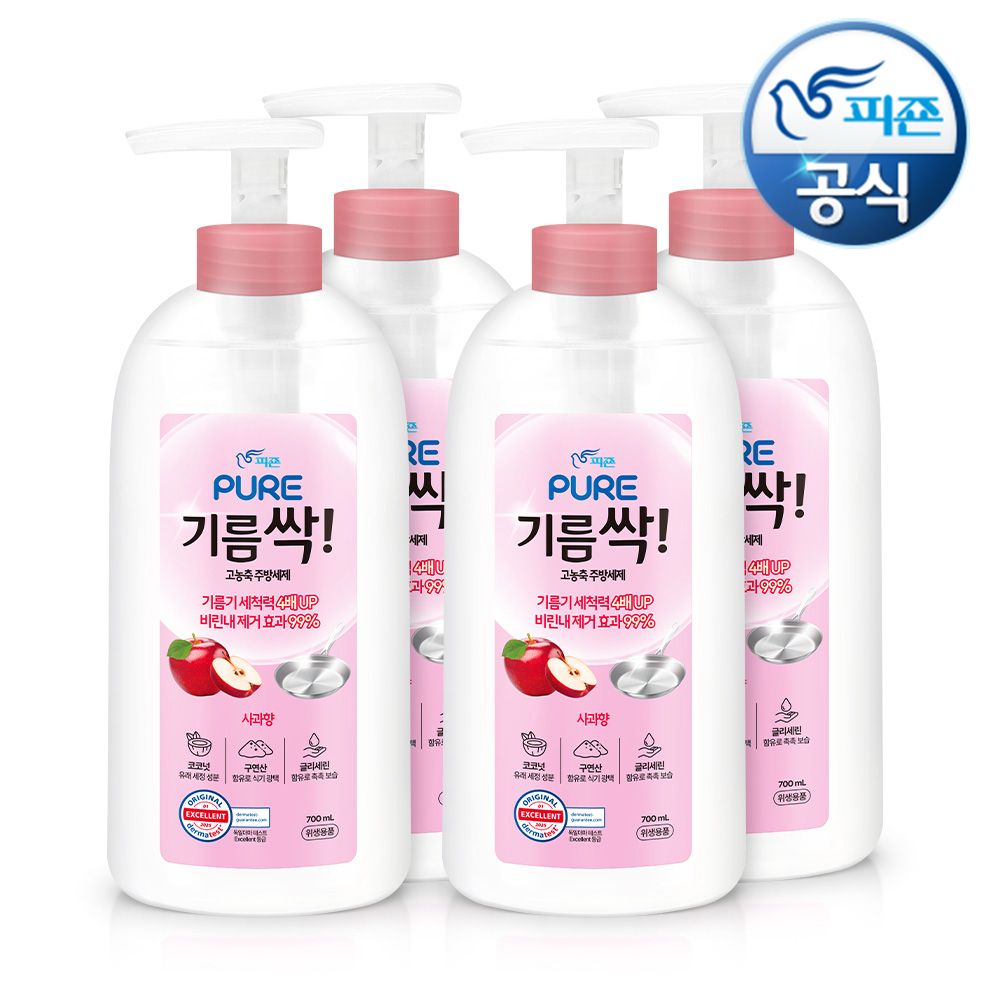 피죤 퓨어 기름싹 주방세제 사과 700mlx4개