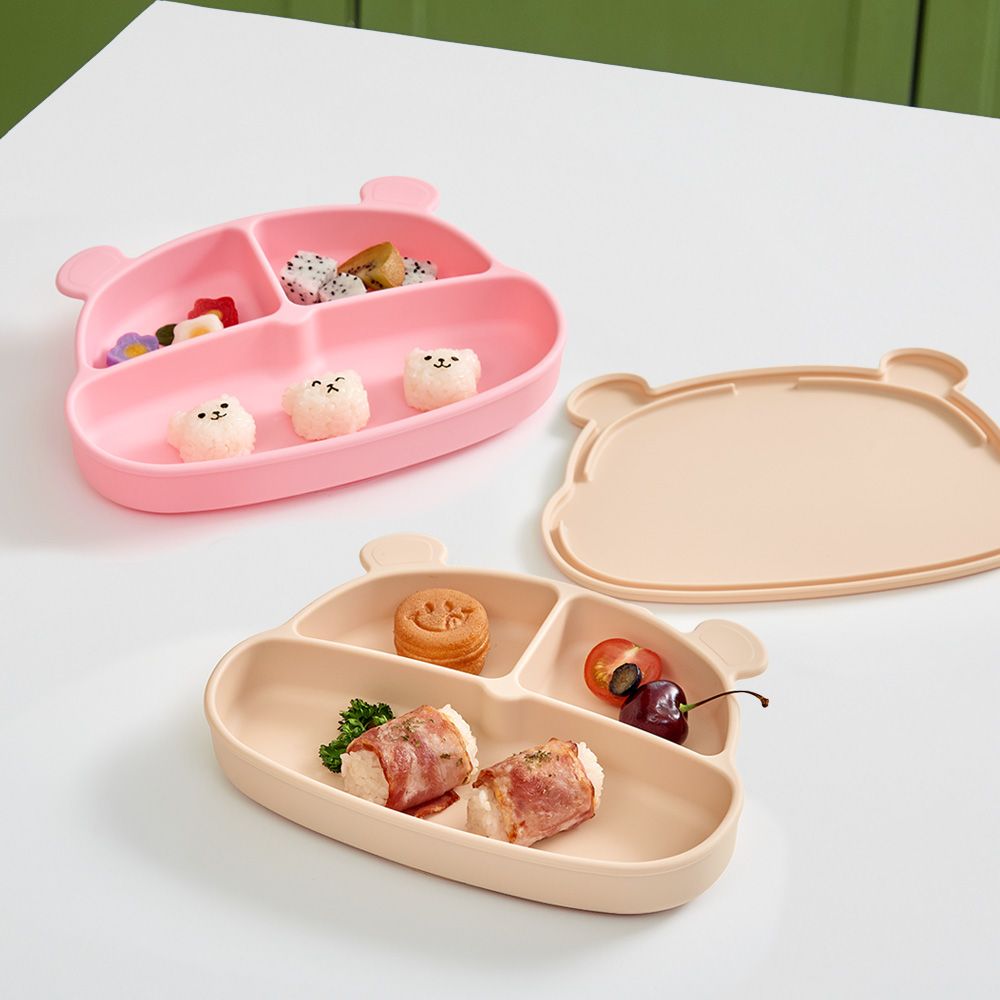 오늘의집 마미스테이블 먹자곰 흡착식판(식판+뚜껑) 최상급 식품용 실리콘 식판