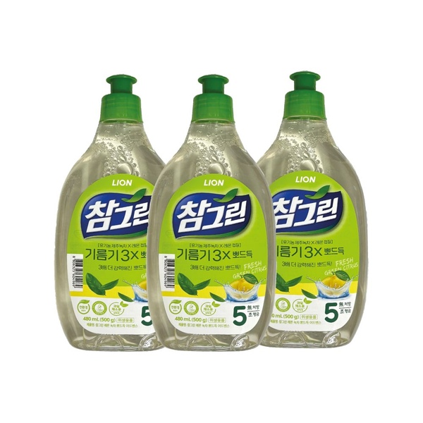 녹차 기름기 뽀드득 주방세제 용기 480ml x 3개