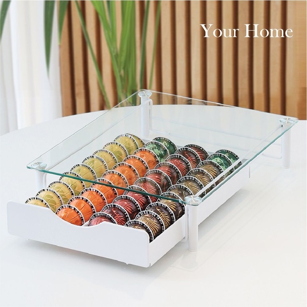 서랍형 커피캡슐보관함 강화유리 서랍 40구 화이트/블랙