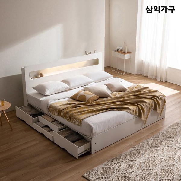 레이즈 LED 4단 바닥막힌 수납 침대 SS/Q/LK (매트포함)