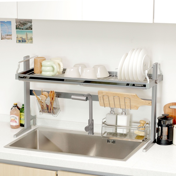 특허받은 무타공 T스마트 기둥형 식기건조대 높이조절 양면사용 싱크대선반 900 1200