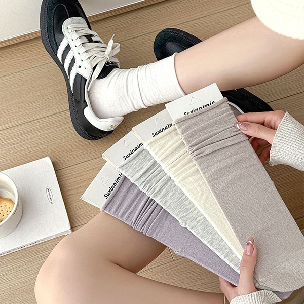 여성용 무봉제 슬라우치 삭스 사계절 중목양말 파스텔혼합 프리사이즈 4족 세트