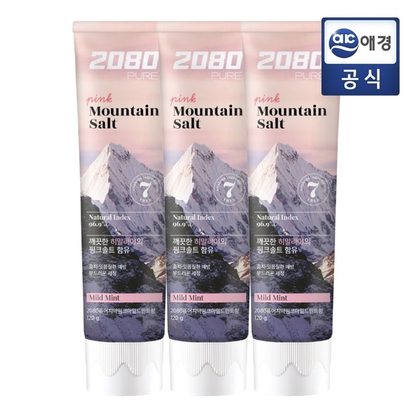 2080 히말라야 퓨어마운틴 솔트치약120g 3입X4개(핑크,크리스탈)