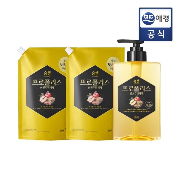 순샘 항균 프로폴리스 주방세제 500ml 용기x1개 + 1.2L 리필x2개