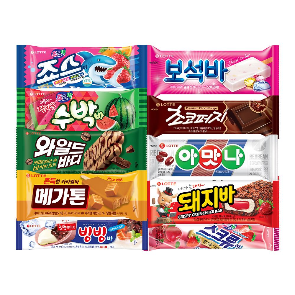 오늘의집 롯데웰푸드 아이스크림 바류 10종x5개(아맛나/돼지바/메가톤/와일드바디/빙빙바 등)