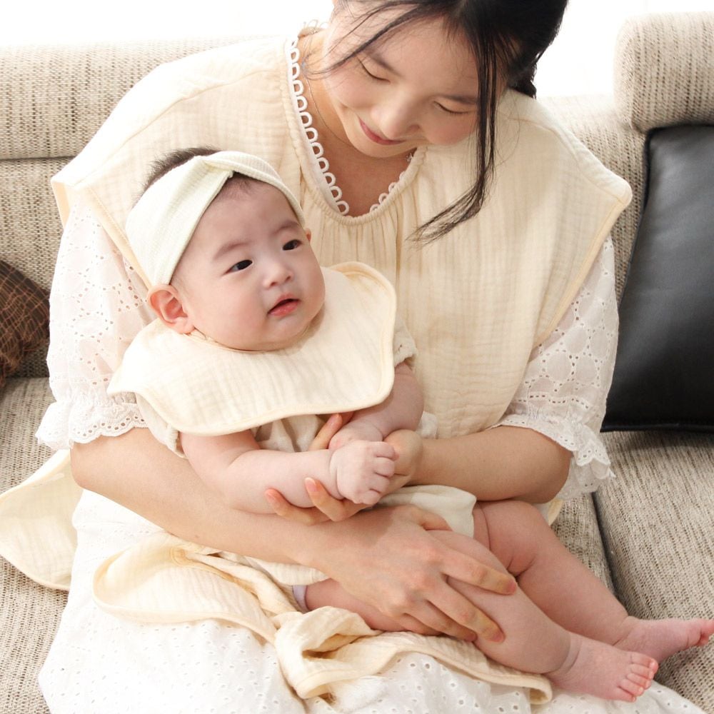 오늘의집 예꼬맘 순면 거즈 엄마 턱받이 베이지 롱 수유 이유식 앞치마 침받이 트림패드