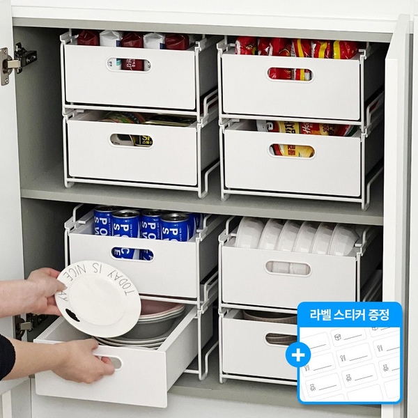 [1+1]KC인증!빅사이즈 스택 슬라이딩 팬트리 정리함 주방 모듈 수납 리빙박스 철제 서랍