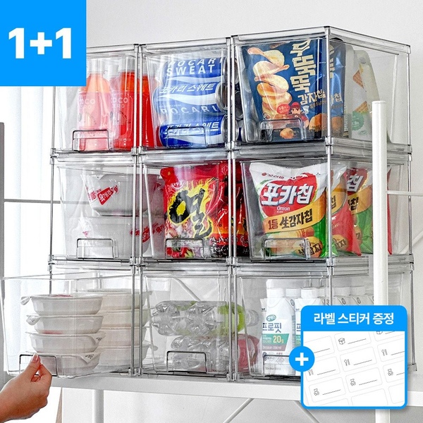 [1+1] KC인증! 적층식 실버 프레임 팬트리 정리함 다용도 아크릴 펜트리 수납 리빙박스