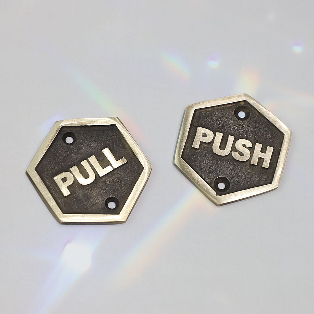철물로 황동 신주 주물 도어 사인 2종 전면피스 PULL PUSH