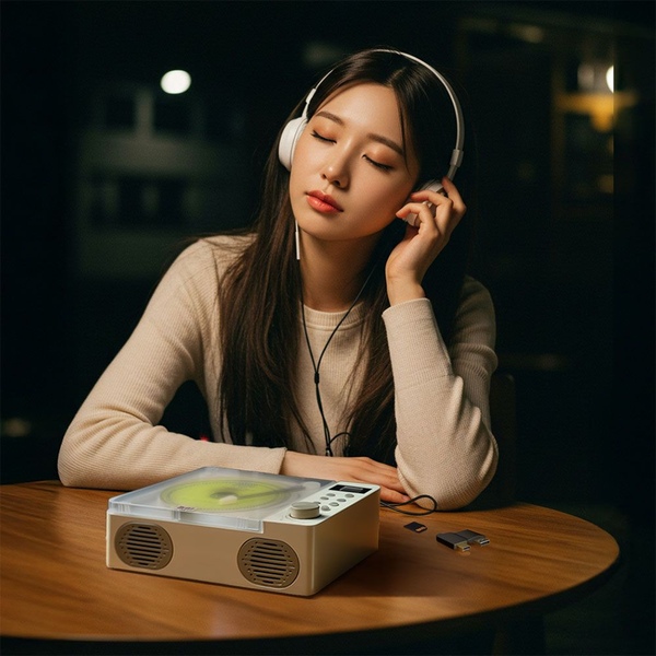 LP 턴테이블 감성을 담은 CD플레이어 라디오 와 블루투스 스피커 는 덤