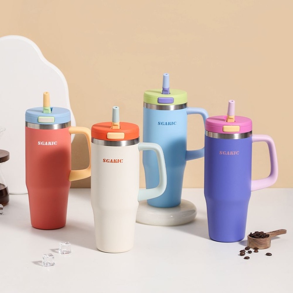 원터치 보온보냉 텀블러 빨대 손잡이 보온병 대용량 1000ml