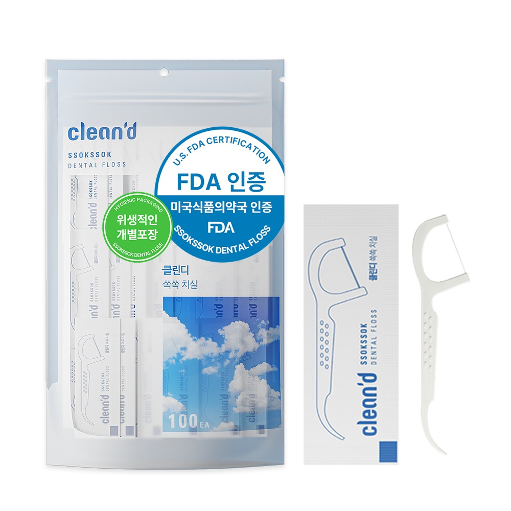 클린디 클린디 쏙쏙 치실 100개입 치간칫솔 일회용 교정용 손잡이