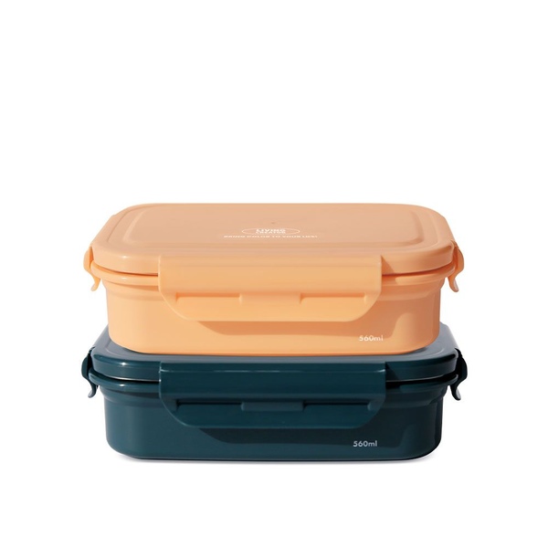 지켜텐 컬러스텐용기 560ml 2개입 애프리콧+인디고 (칸막이) 런치박스 도시락 밀폐용기