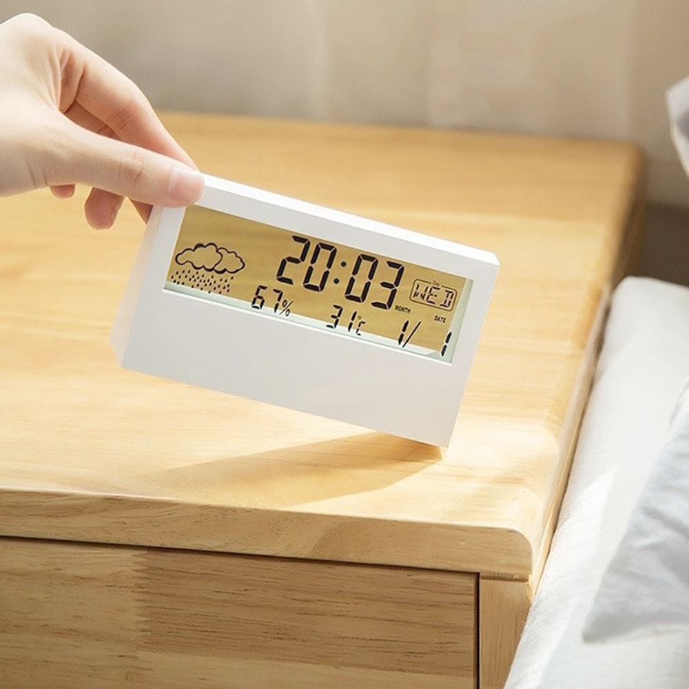 살림하는집 스퀘어 온습도 날짜 알람시계 무소음 전자 탁상시계 미니