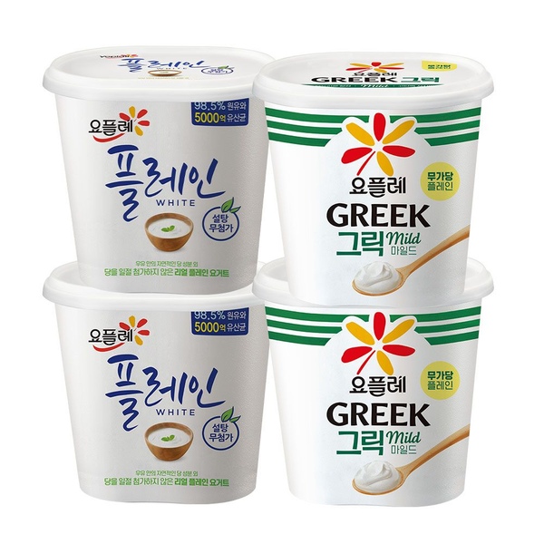 요플레 플레인 화이트 900g 2개 + 그릭요거트 마일드 900g 2개