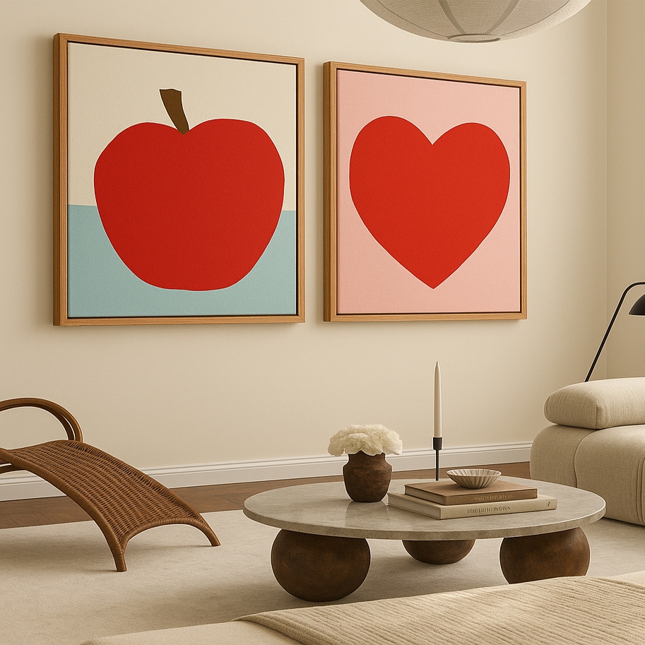 단순한 형태 오래 머무는 감정 공간을 따뜻하게 채우는 Apple & Heart 아트 포스터