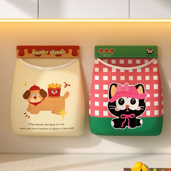 퍼피&캣 벽걸이 수납포켓 벽 부착식 다용도 소품 수납함 주방 비닐봉투 정리함 바구니 월포켓