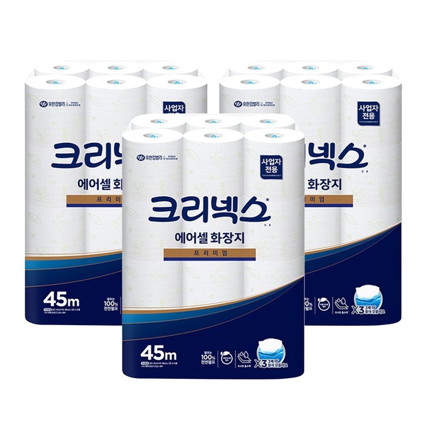 물에 잘 녹는 에어셀 두루마리 화장지 프리미엄 롤 휴지 45m 24롤 3팩