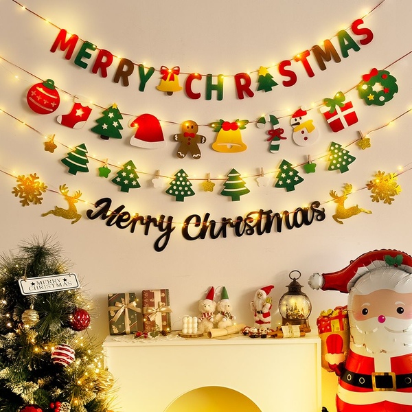 X-MAS 크리스마스 파티 인테리어 소품 벽장식 가랜드+LED 전구