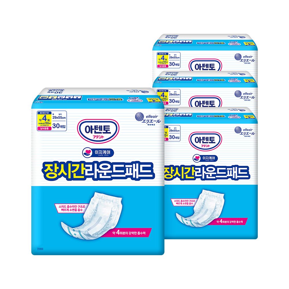 아텐토 아텐토 이지케어 성인용기저귀 장시간 4회 라운드패드 30매x4팩 / 속기저귀